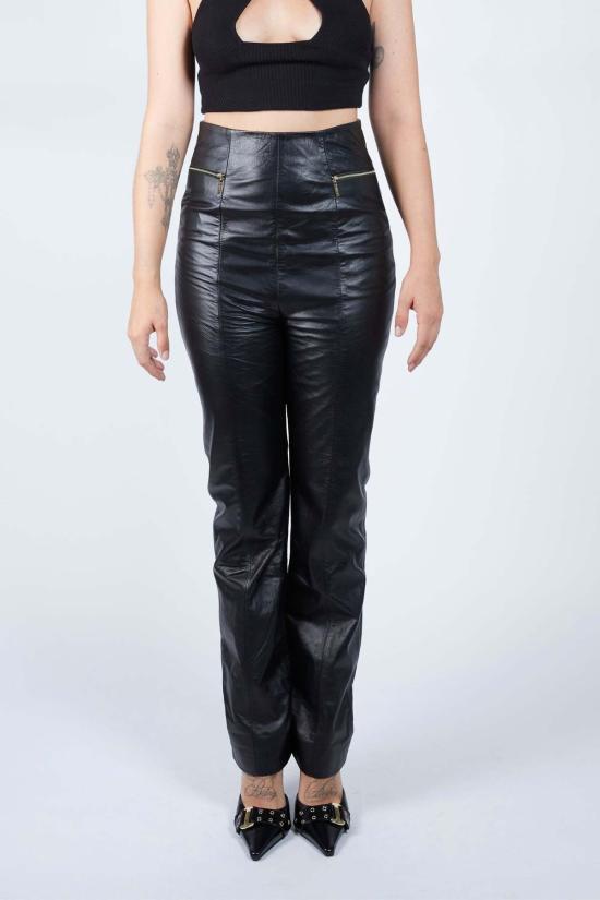  FANG NYC 스트레이트 팬츠 팡 NYC 하이웨이스트 가죽 팬츠 블랙