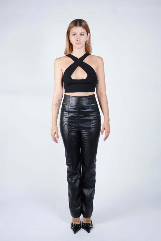  FANG NYC 스트레이트 팬츠 팡 NYC 하이웨이스트 가죽 팬츠 블랙 - OTHER BRANDS