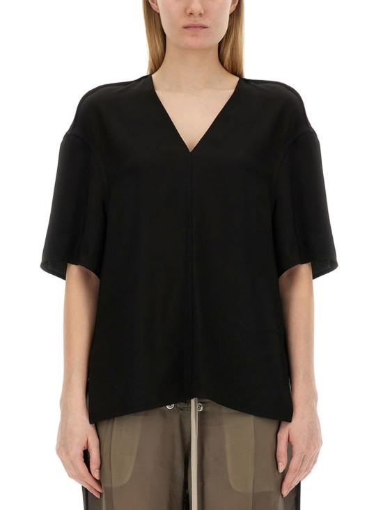  릭 오웬스 반팔 티셔츠 브이넥 티셔츠 블랙