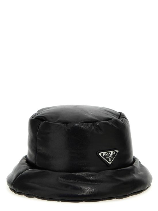  프라다 모자 가죽 로고  블랙 - PRADA