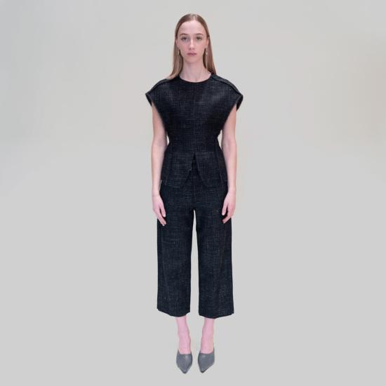  텔라 스트레이트 팬츠 Tela Voga 팬츠 블랙 트위드 - TELA