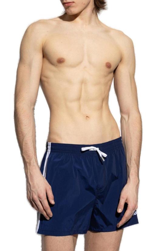  디스퀘어드2 숏팬츠 Dsquared2 로고 자수 드로스트링 수영 반바지 (블루) - DSQUARED2