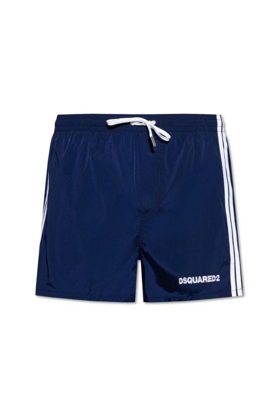  디스퀘어드2 숏팬츠 Dsquared2 로고 자수 드로스트링 수영 반바지 (블루)