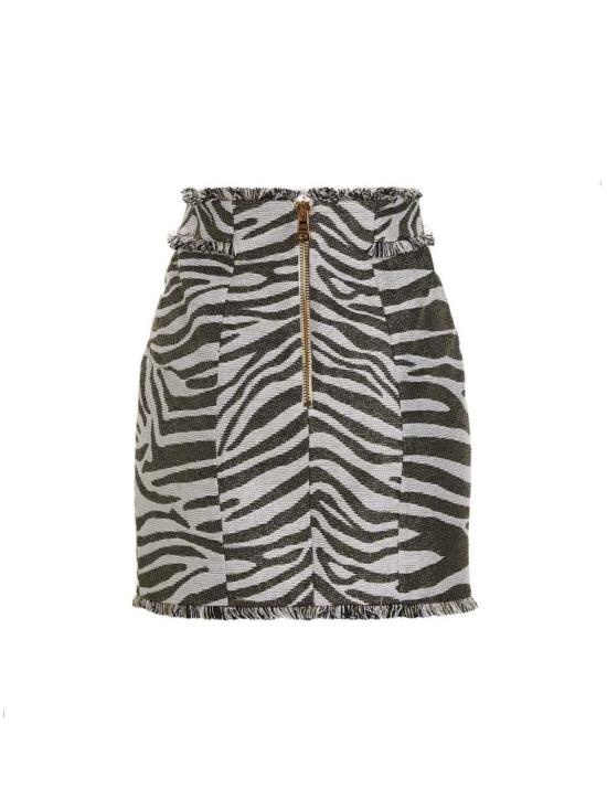  발망 미디 스커트 루렉스 얼룩말  가드 블랑 오르 - BALMAIN
