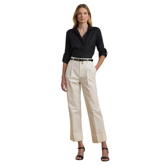  랄프 로렌 스트레이트 팬츠 지야 앵클 플랫 프론트 팬츠 화이트 - RALPH LAUREN