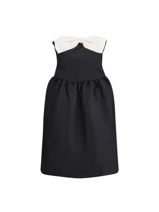  셀프 포트레이트 미디 원피스 태피터 콘트라스트 리본 미디 드레스 블랙