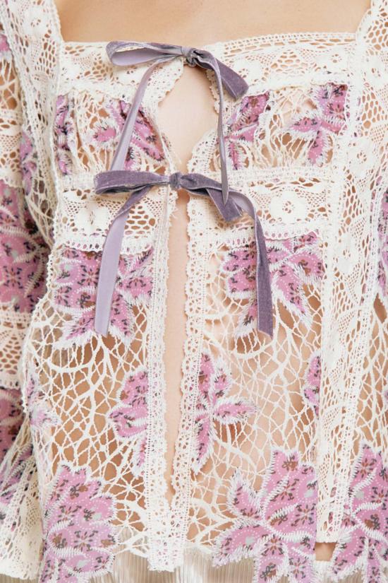  안나 수이 블라우스 메달리온 플로럴 레이스 타이 - ANNA SUI