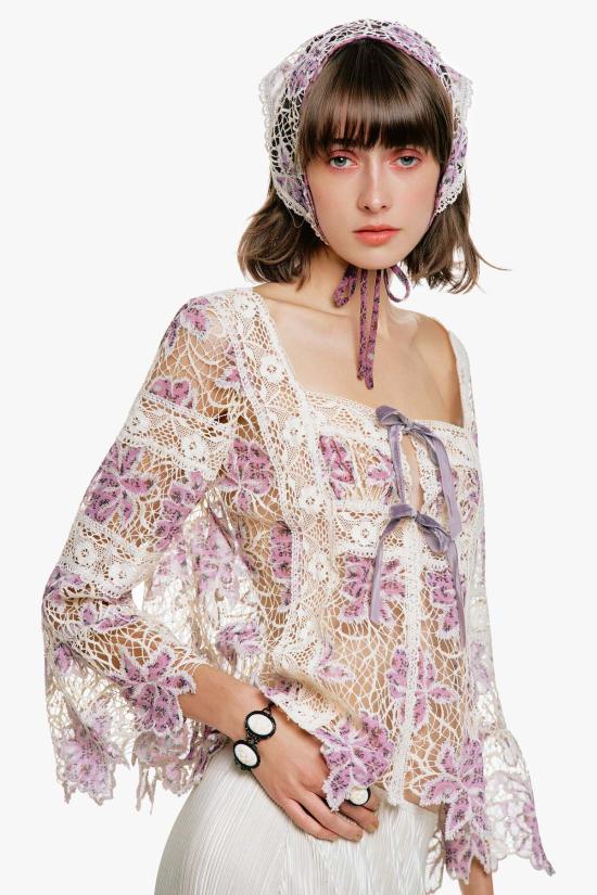  안나 수이 블라우스 메달리온 플로럴 레이스 타이 - ANNA SUI