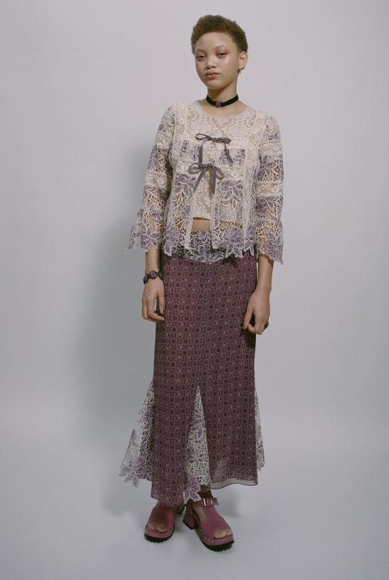  안나 수이 블라우스 메달리온 플로럴 레이스 타이 - ANNA SUI