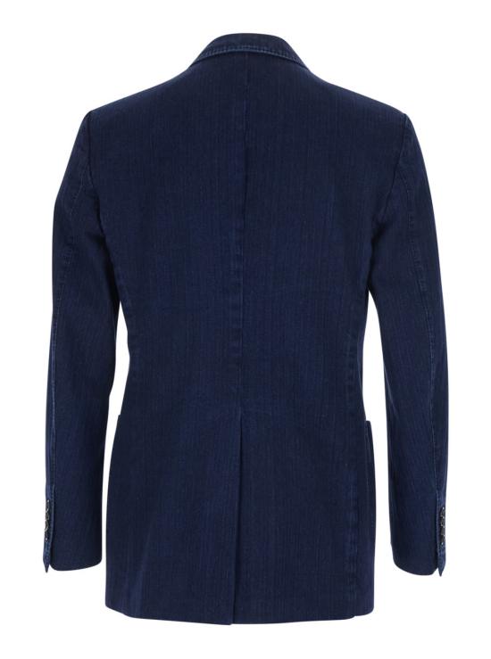  톰포드 수트 자켓 톰 포드 더블 브레스트 재킷 (피크 리버스 장식, 코튼 블루) - TOMFORD