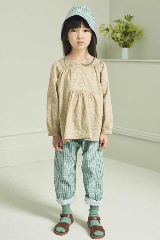  [키즈] Caramel 트레이닝 상의 키즈 카라멜 빅토리아 블라우스 그린 도트 무늬