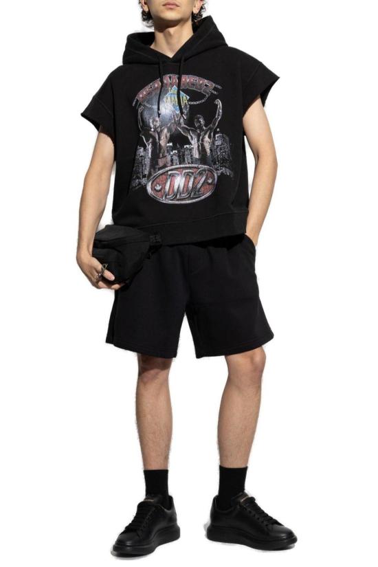  [키즈] 디스퀘어드2 쇼츠/버뮤다 Dsquared2 로고 고무 처리된 신축성 허리밴드 반바지 블랙 - DSQUARED2