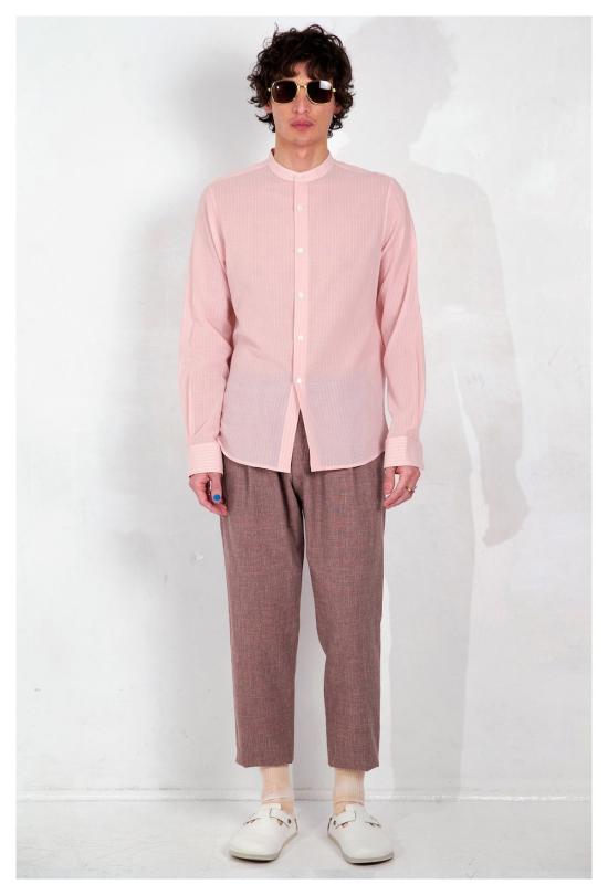  Graphia New York 긴팔 셔츠 그라피아 뉴욕 밴드 칼라 긴팔  블러쉬/화이트 스트라이프 - OTHER BRANDS