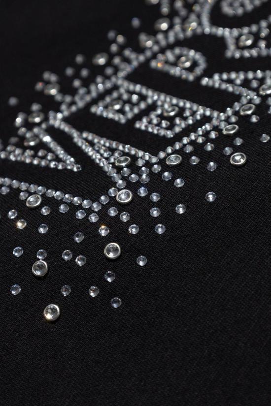  베르사체 반팔 티셔츠 반짝이는 크리스털 장식 블랙 티셔츠 - VERSACE