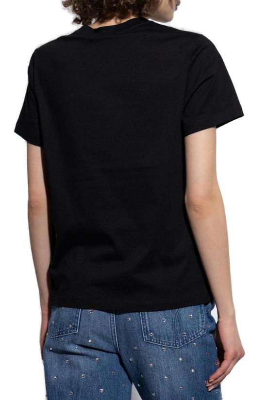  베르사체 반팔 티셔츠 반짝이는 크리스털 장식 블랙 티셔츠 - VERSACE