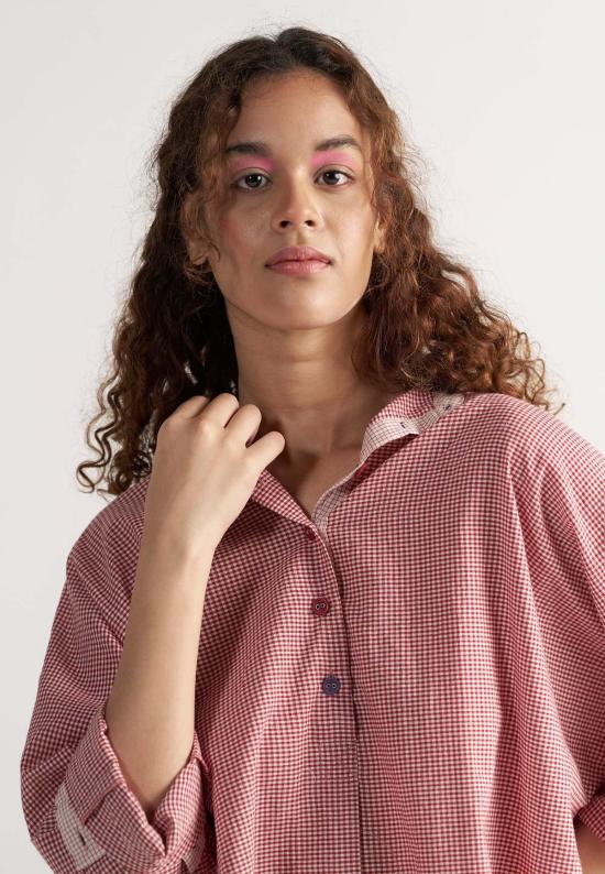  IKKIVI 셔츠 이키비 체크메이트 레트로 레드 체크 셔츠 - IKKIVI