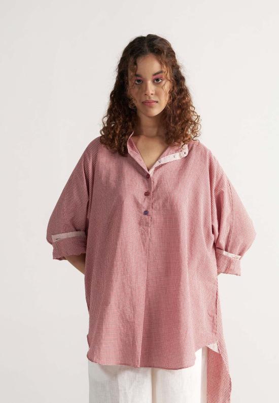  IKKIVI 셔츠 이키비 체크메이트 레트로 레드 체크 셔츠 - IKKIVI