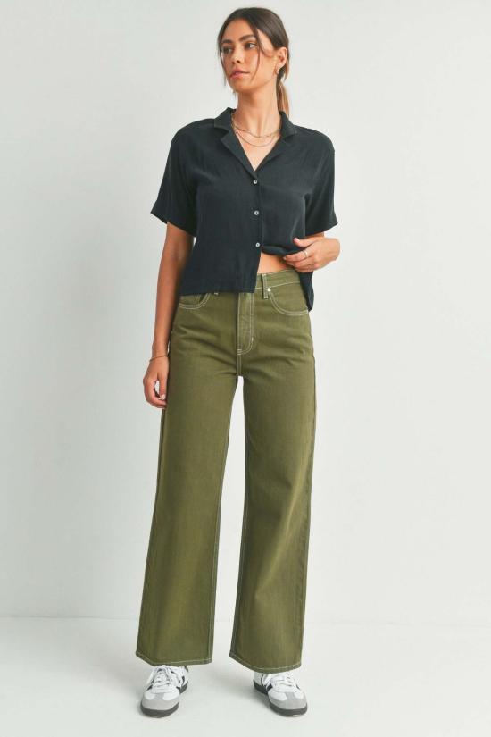  저스트 블랙 데님 데님 팬츠 레트로 스트레이트 진 - JUST BLACK DENIM