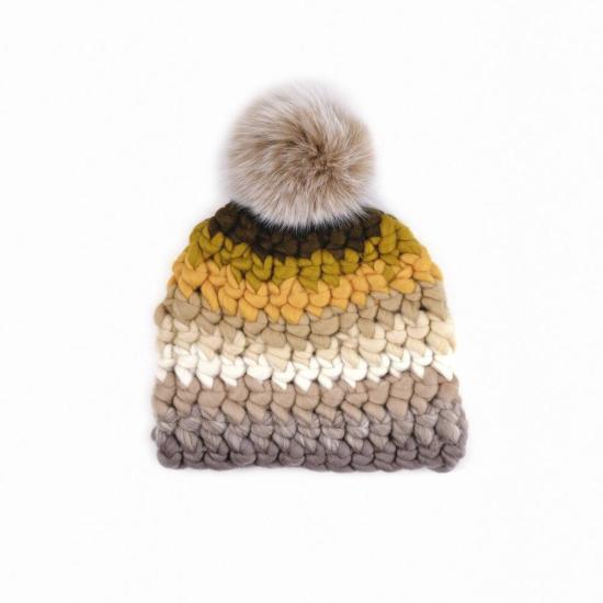  미샤램퍼트 모자 미샤 램퍼트 그린 앤 골드 스트라이프 비니 + 포레스트 XL 폼폼 - MISCHA LAMPERT