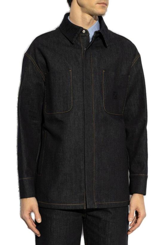  펜디 데님 자켓 로고 자수 데님 재킷 블루