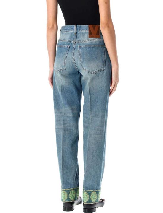  발렌티노 가라바니 데님 팬츠 자카드 디테일 진, 미디엄 블루 - VALENTINO GARAVANI