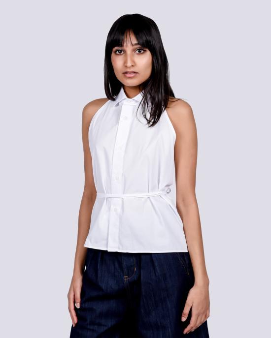  베이스레인지 민소매 티셔츠 앞치마 셔츠 화이트 - BASERANGE