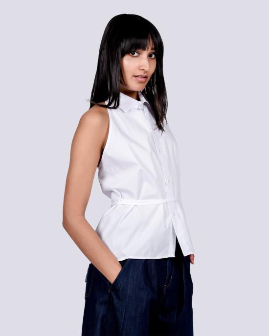  베이스레인지 민소매 티셔츠 앞치마 셔츠 화이트 - BASERANGE