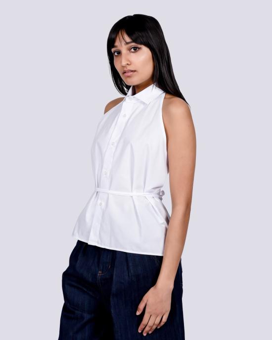  베이스레인지 민소매 티셔츠 앞치마 셔츠 화이트 - BASERANGE