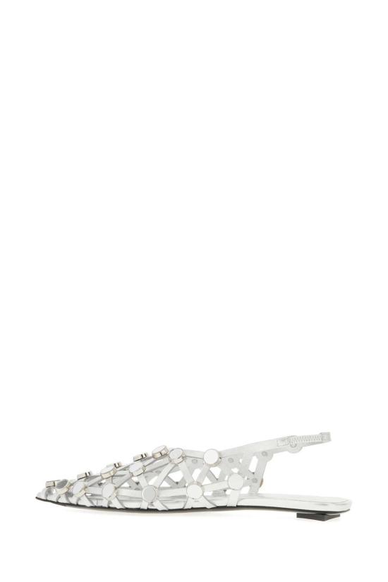  디 아티코 플랫 슈즈 아티코 실버 나파 가죽 그리드 발레리나 실버 - THE ATTICO