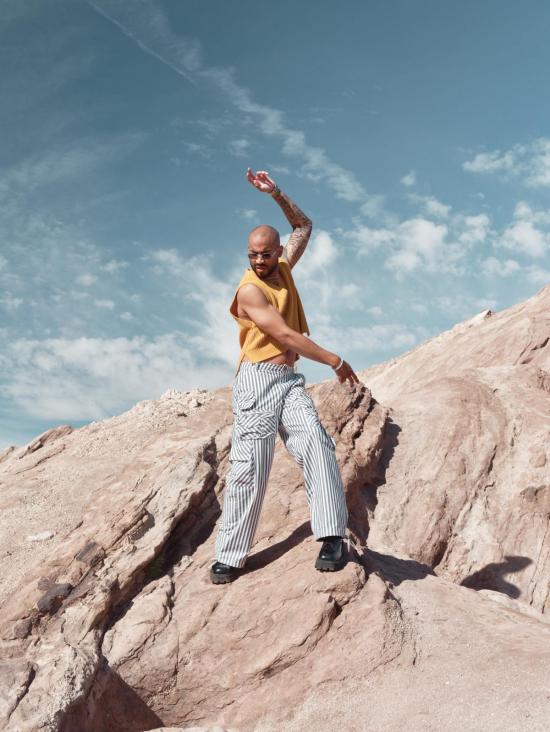  기예르모 브라보 스트레이트 팬츠 프랭크 와이드 스트라이프 팬츠 (검정/녹색) - GUILLERMO BRAVO