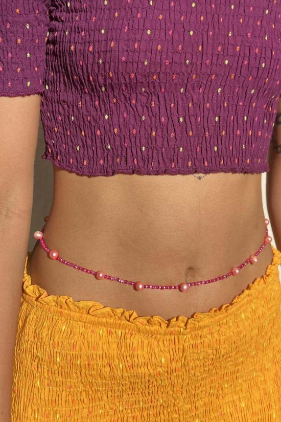  아바카시 목걸이/팬던트 고양이 요람 진주 체인 핑크 - ABACAXI