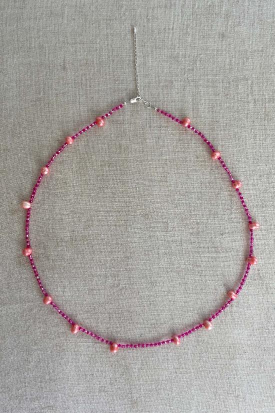  아바카시 목걸이/팬던트 고양이 요람 진주 체인 핑크 - ABACAXI