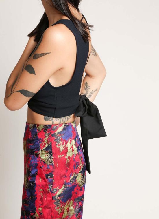  카렘 브라 Kaarem La Lan 렛 오픈백 탑 블랙 블루 - KAAREM