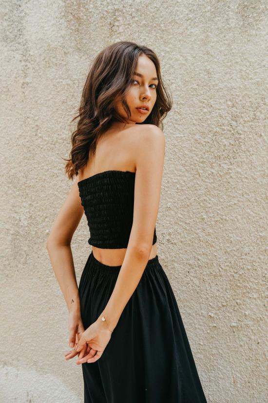  핑크 헤일리 민소매 티셔츠 핑크색 헤일리 주디스 옆트임 팬츠와 매칭 튜브탑 세트 - PINK HALEY