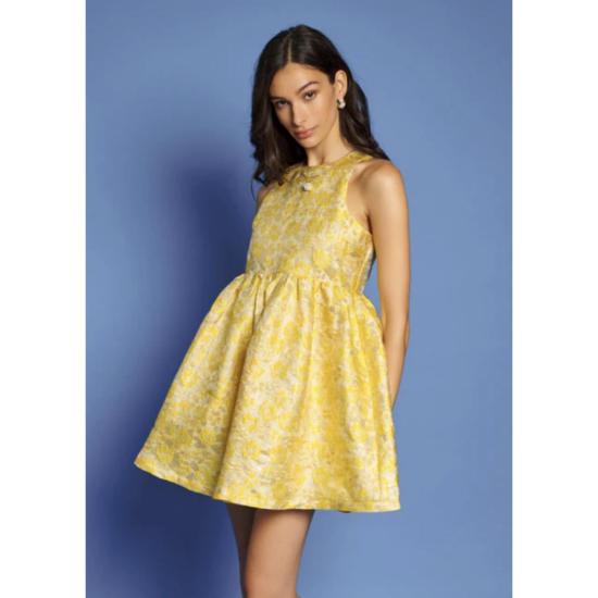  시스터 제인 숏 원피스 쉬머 자카드 미니 드레스 골드 옐로우