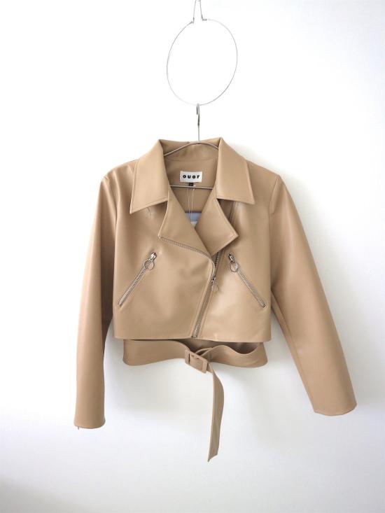  OUOR 가죽 자켓 저희 빅 벨트 인조 가죽 재킷 베이지색 - OTHER BRANDS