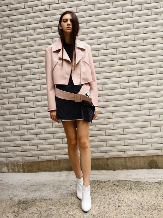  OUOR 가죽 자켓 저희 빅 벨트 인조 가죽 재킷 베이지색 - OTHER BRANDS