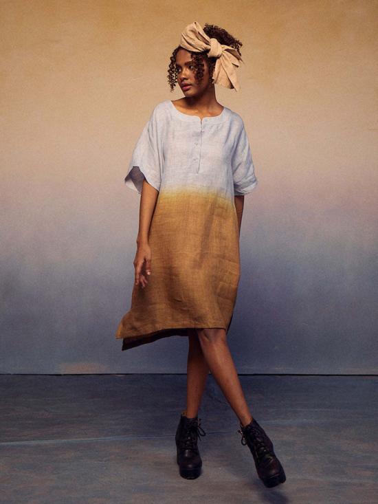  IKKIVI 숏 원피스 이키비 옴브레 블록 드레스