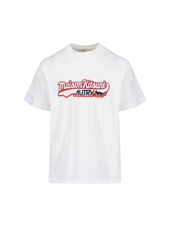  오트리 반팔 티셔츠 X 메종 키츠네 로고 티셔츠 화이트