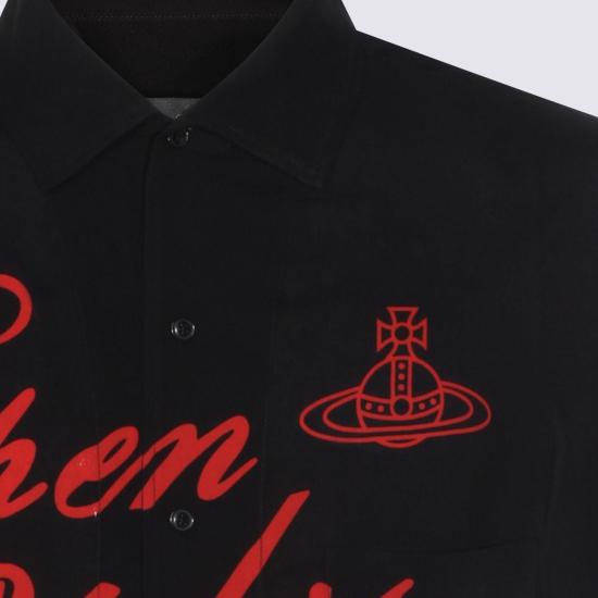  비비안웨스트우드 반팔 티셔츠 비비안 웨스트우드 프린트 비스코스 셔츠 블랙 - VIVIENNE WESTWOOD