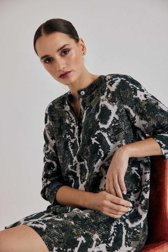  Lindsay Nicholas New York 숏 원피스 린지 니콜라스 뉴욕 올리브 파이톤 실크 셔츠 드레스 - OTHER BRANDS