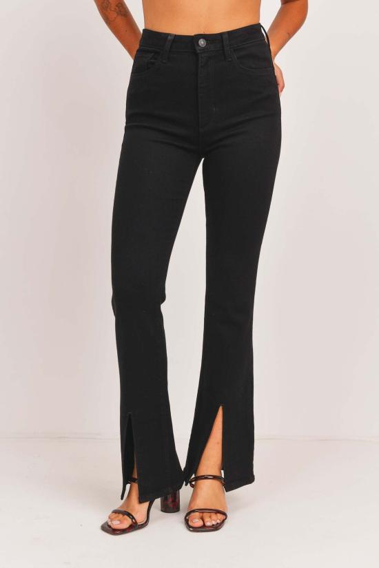  저스트 블랙 데님 데님 팬츠 앞트임 플레어 팬츠 - JUST BLACK DENIM