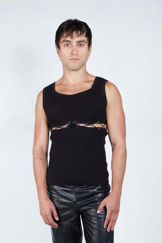  FANG NYC 민소매 티셔츠 팡 NYC 수평 파라코드 레이스업  블랙