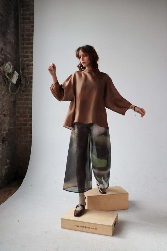  카렘 블라우스 베텔넛 긴팔 실크 오르간자 탑