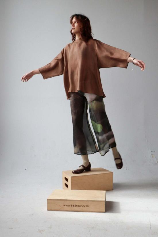  카렘 블라우스 베텔넛 긴팔 실크 오르간자 탑 - KAAREM