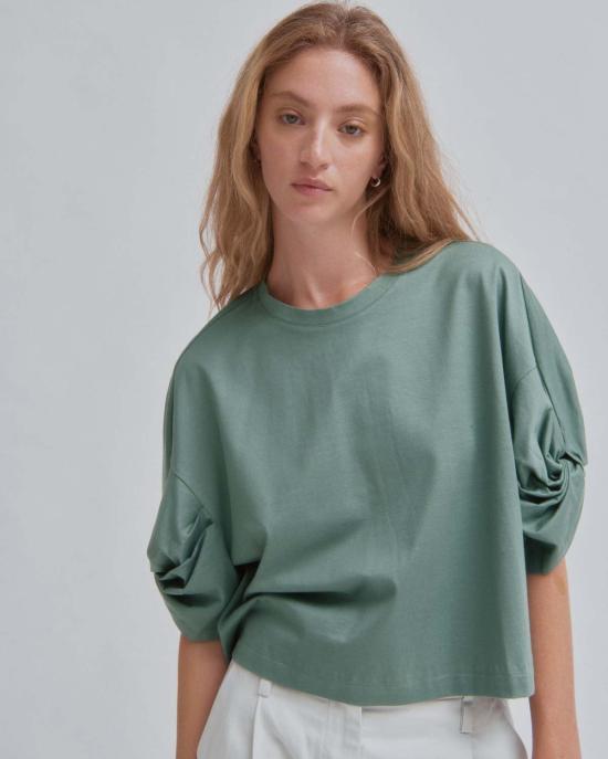  사야카 다비스 뉴욕 반팔 티셔츠 사야카 데이비스 뉴욕 트위스티드 슬리브 티셔츠 펀 - SAYAKA DAVIS NEW YORK