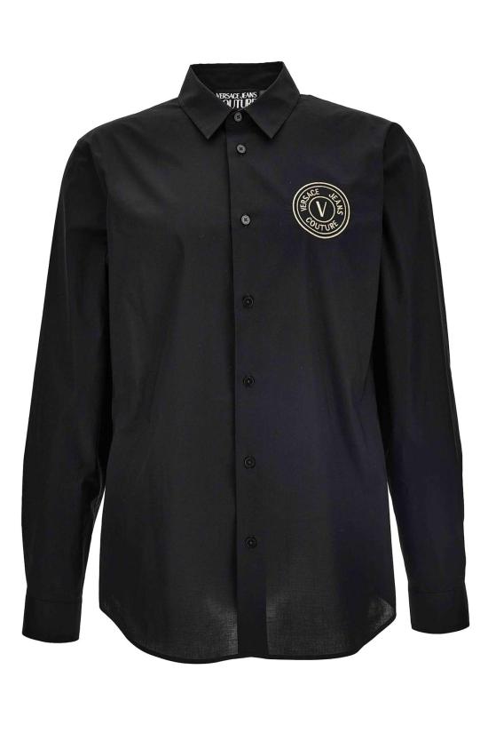  베르사체 긴팔 셔츠 진 쿠튀르 블랙 코튼 셔츠 (로고 포함)