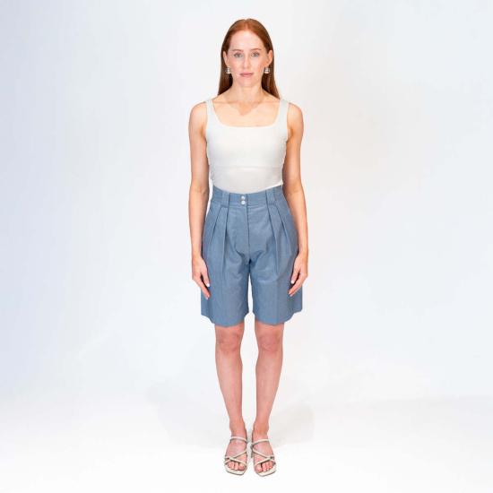  이네스 드 라 프레상쥬 숏팬츠 Ines De La Fressange Odette 반바지 그레이 블루 - INES DE LA FRESSANGE