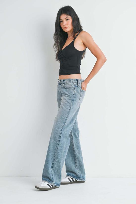  저스트 블랙 데님 데님 팬츠 로우 라이즈 슬라우치 진 빈티지 미디엄 데님/빈티지 라이트/워시드 블랙 - JUST BLACK DENIM