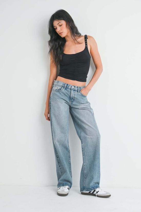  저스트 블랙 데님 데님 팬츠 로우 라이즈 슬라우치 진 빈티지 미디엄 데님/빈티지 라이트/워시드 블랙 - JUST BLACK DENIM